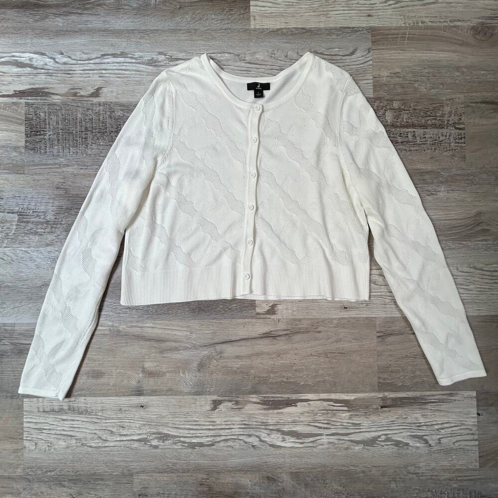 Jason Wu White Textured Knit Cardigan Sweater Large Minimalist